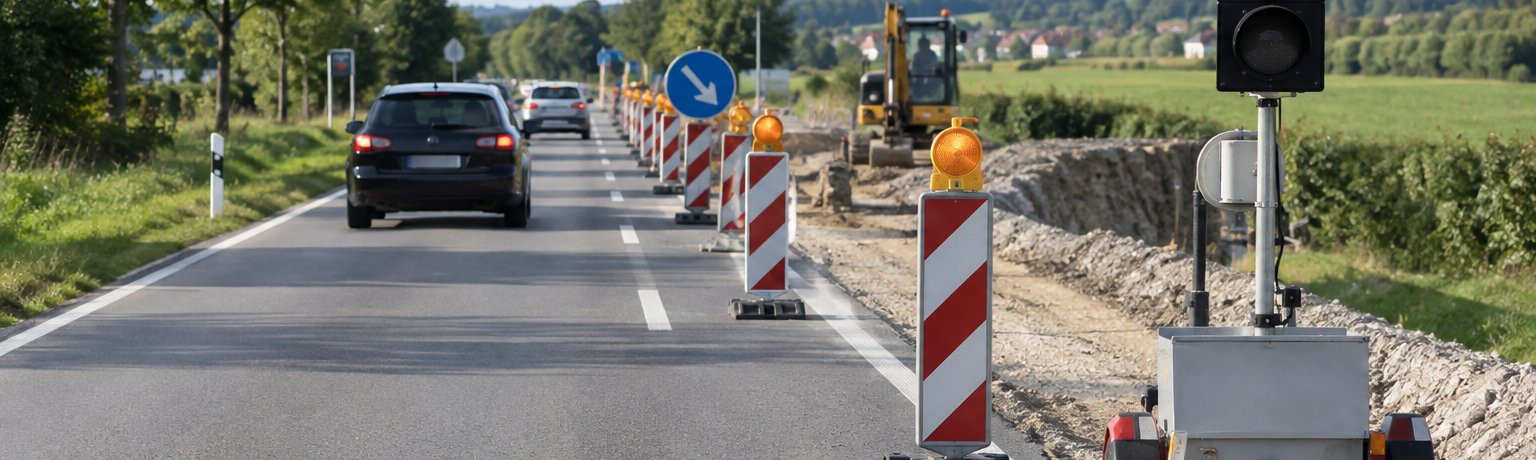 halbseitige Fahrbahnsperrung mit Ampelanlage