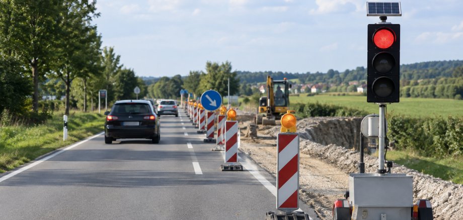 halbseitige Fahrbahnsperrung mit Ampelanlage