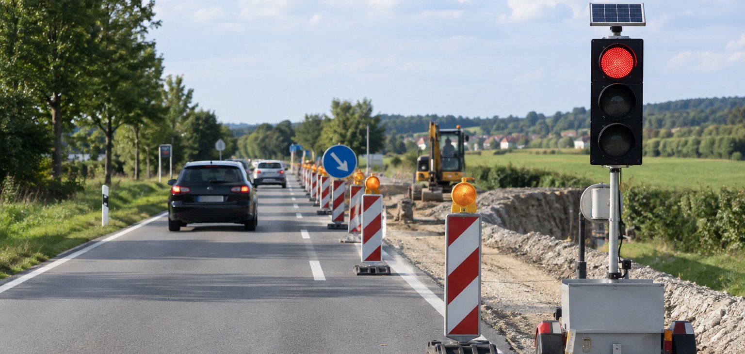 halbseitige Fahrbahnsperrung mit Ampelanlage
