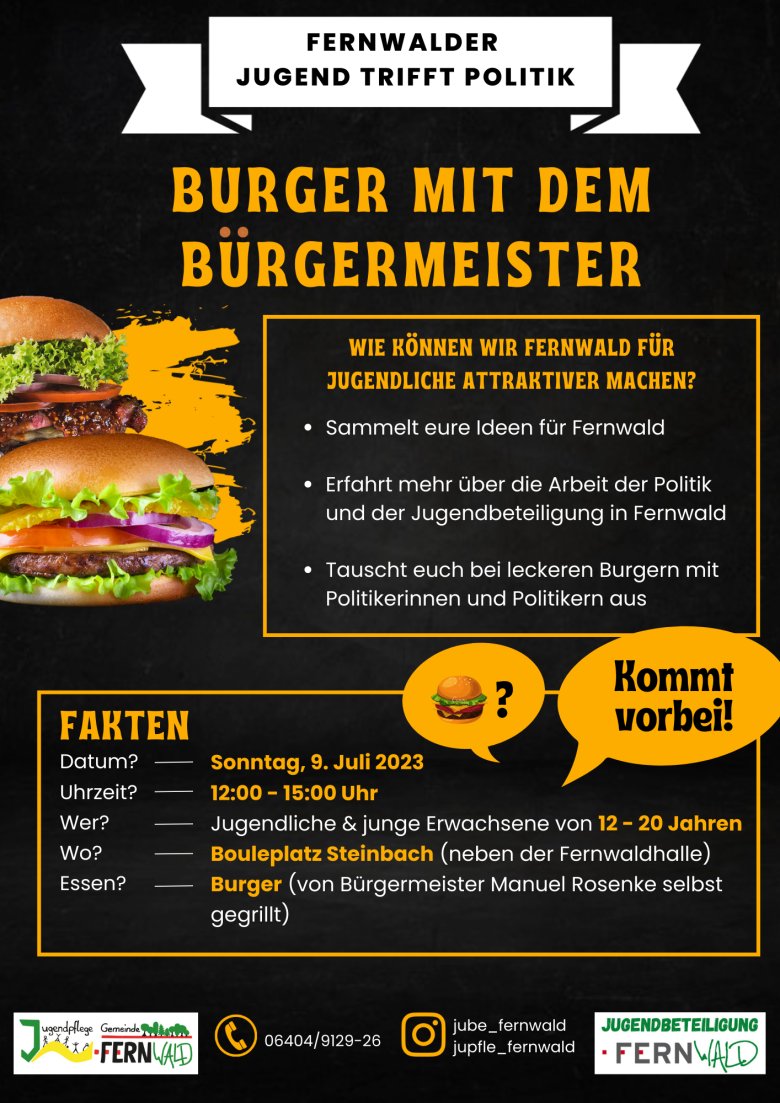 Burger mit dem Bürgermeister am 09. 07. ab 12:00 Uhr