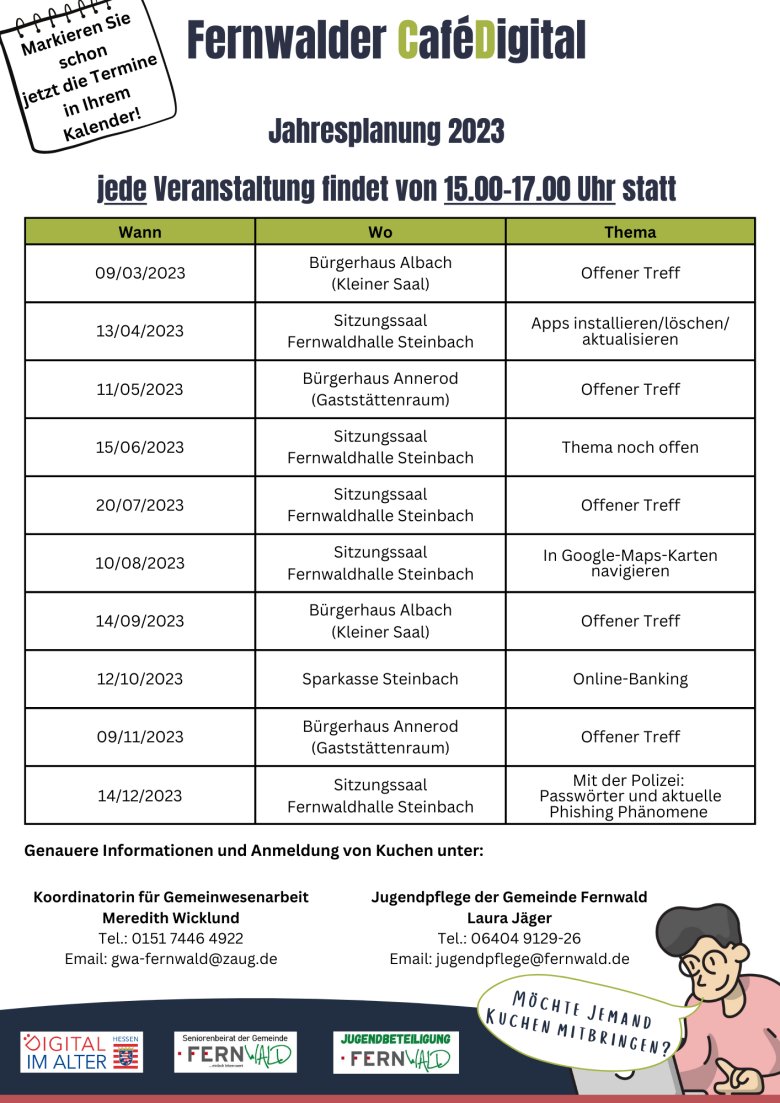 Jahresplanung 2023 Fernwalder CaféDigital